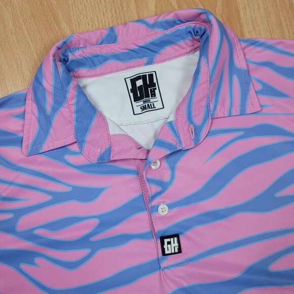 Greater Half GH Polo Shirt‎ Size Small Tiger Retro Wave Print Performance Golf - Picture 1 of 8